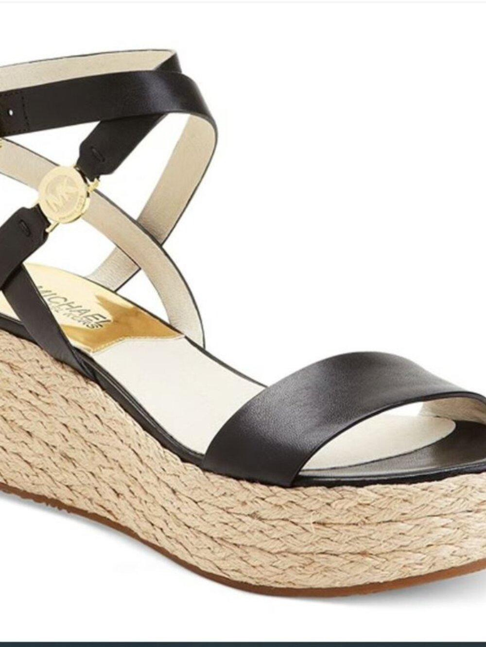 Michael Kors Jalita Charm leather platform wedge sandals black, Size 8.5